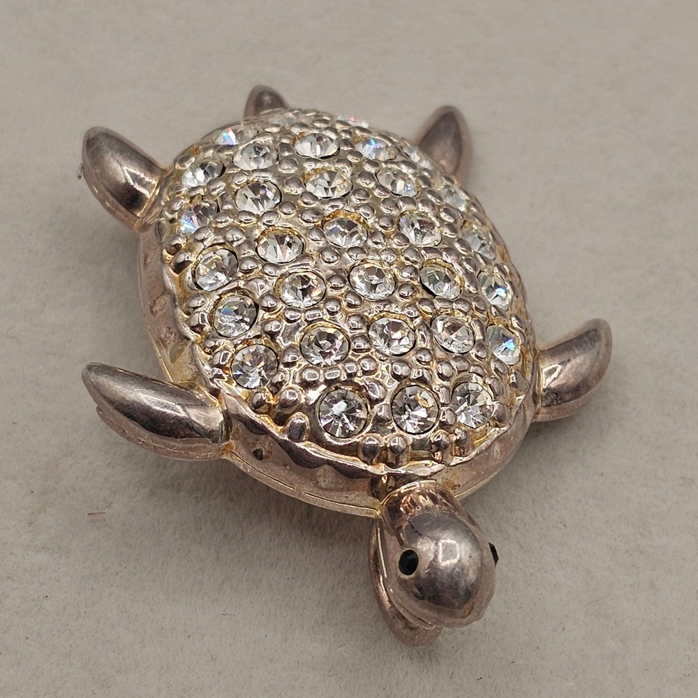 Vintage Rhinestone Turtle and Angel Fish Brooch Pin Set Gold Silver Tone Coastal - Picture 11 of 12